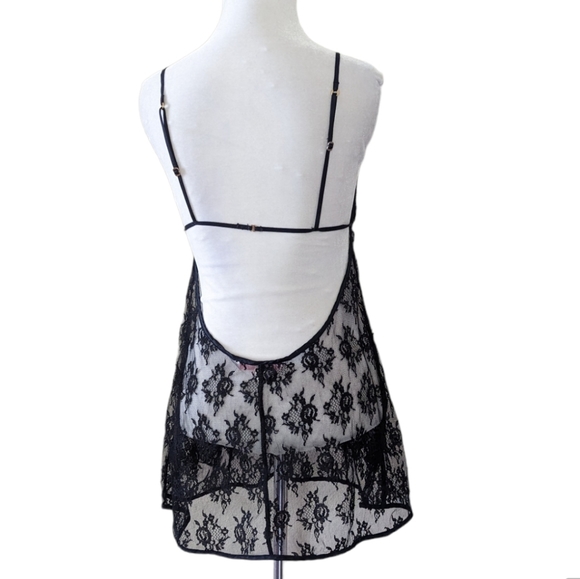 Victoria's Secret Teddy Large Lace Black Sheer Bodice Strappy Back Nightie Dress - Picture 3 of 4